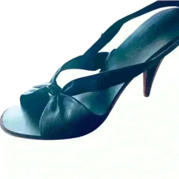 MICHEAL KORS BLACK LEATHER SLINGBACK OPEN TOE HEELS SANDALS SIZE  8 - Picture 2 of 10